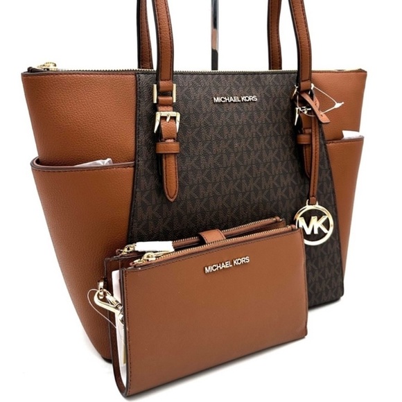 Michael Kors Large Charlotte Tote Bag & Large Double Zip Wallet Brown (NWT) - Picture 3 of 14